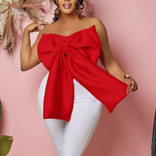Women's Sexy Bow Wrap Chest Strapless Blouse Tops