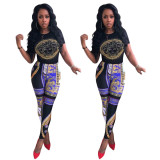Fashion Diamond Casual Printing Two-piece Set