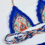 Positioned Print Strap Sexy Lace Bikini
