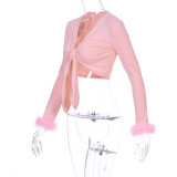 Tie Dew Umbilical Hair Long Sleeve T-shirt