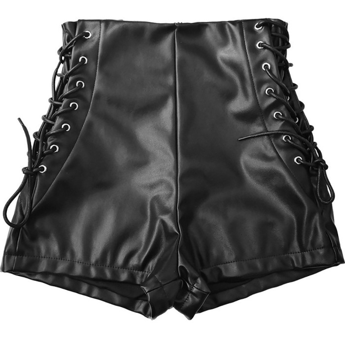 Strap PU Leather Women's Shorts and Leather Pants