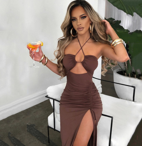 Sexy Split Style Halter Backless Cut Out Bodycon