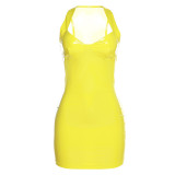 Sexy V-neck PU Glossy Waist Wrap Hip Strap Dress