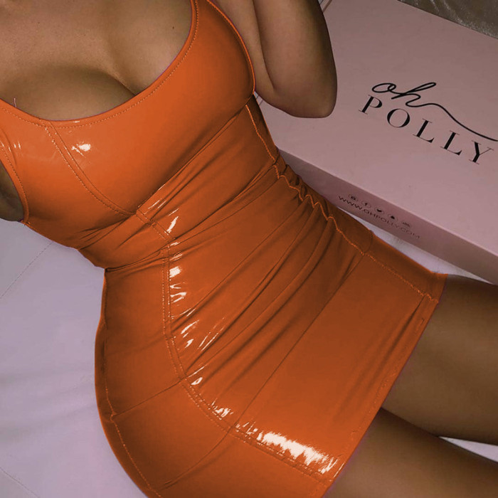 Solid Pu Leather Bodycon Dress