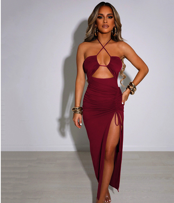 Sexy Split Style Halter Backless Cut Out Bodycon