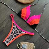 Sexy Open Back Split Neck Leopard Print Strap Swimsuit