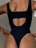 Black Lace Cut Open Back Lace up one-piece Bikini