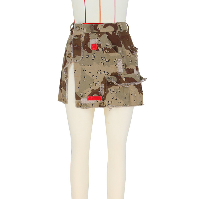 Fashion Slit Short Skirt Skirt Camouflage Patch Pack Skirt