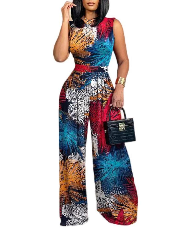 Women Flower Print Womens Jumpsuits with Pockets