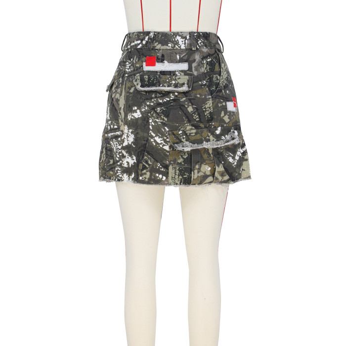 Fashion Slit Short Skirt Skirt Camouflage Patch Pack Skirt
