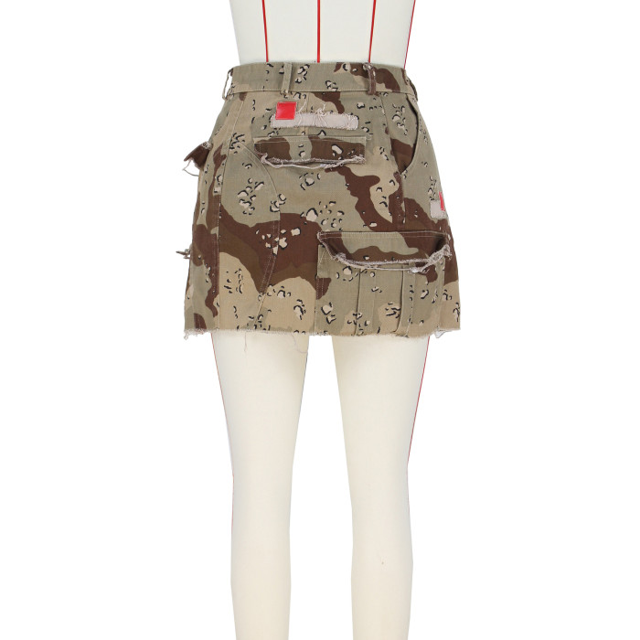 Fashion Slit Short Skirt Skirt Camouflage Patch Pack Skirt