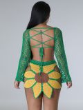 Fashion Beach Set Sexy Crocheted Sunflower Fashion Top And Skirt Two Piece Set