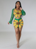 Fashion Beach Set Sexy Crocheted Sunflower Fashion Top And Skirt Two Piece Set