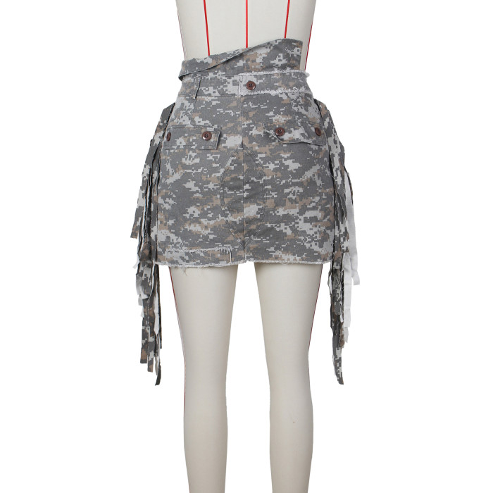 Women's Summer Fashion Camouflage Tassel Skirt