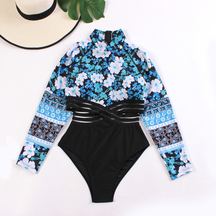 Women's One Piece Swimsuit Hollow-out Bodysuit Bathing Suit Floral Swimwear