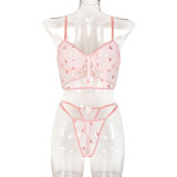 Floral Embroidery Mesh Underwear Bra Set
