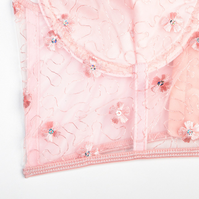 Floral Embroidery Mesh Underwear Bra