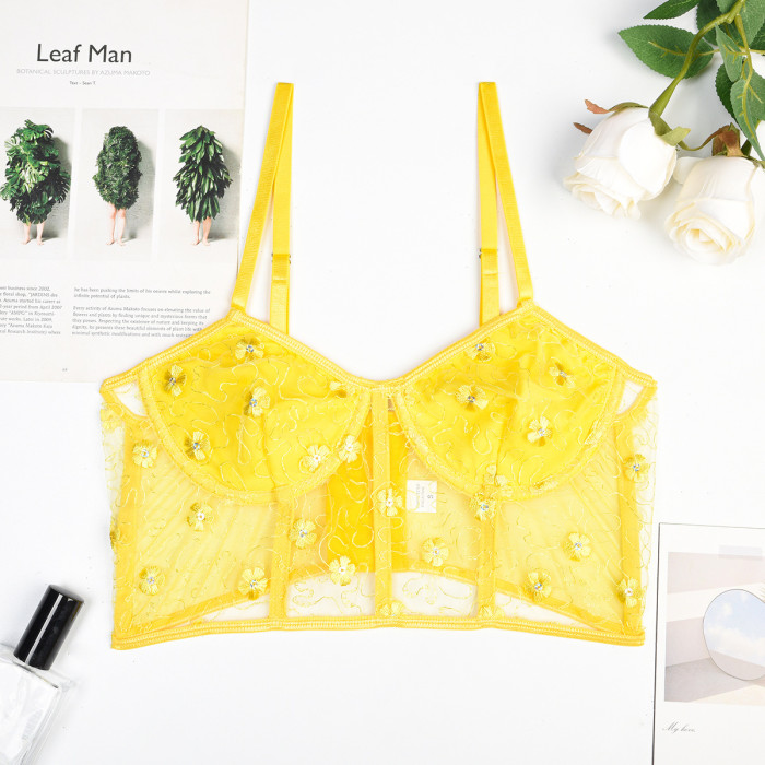 Floral Embroidery Mesh Underwear Bra