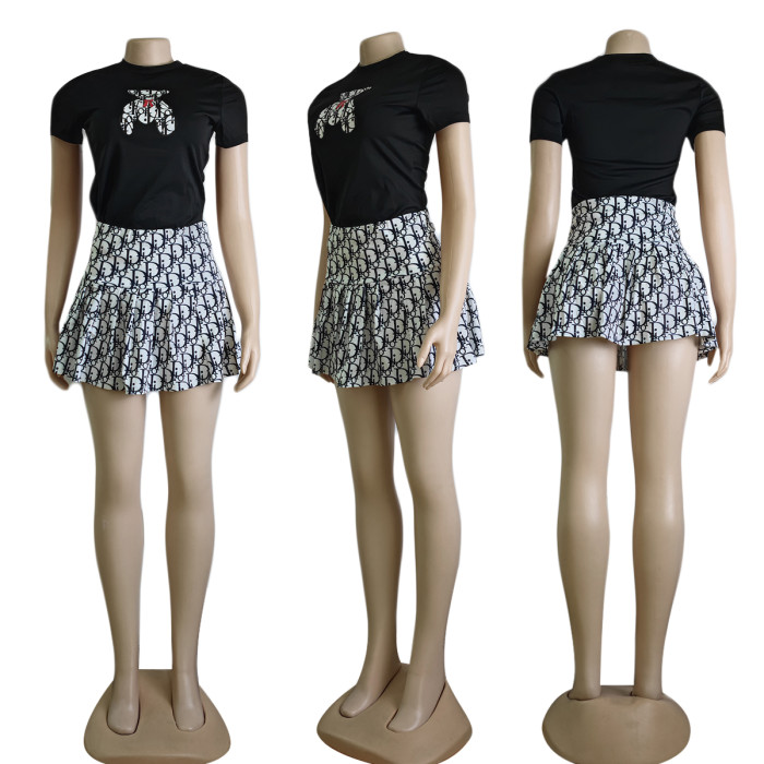Fashion Style Short Sleeve+Short Skirt Two Piece Set
