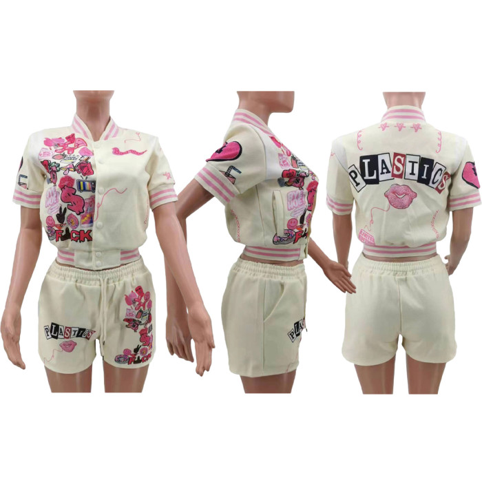Fashion Casual Printed Baseball Suit Short Sleeved Set
