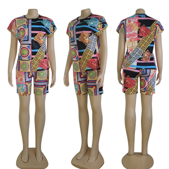 Summer Casual Colorful Printed Short Sleeved Set