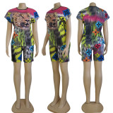 Summer Casual Colorful Printed Short Sleeved Set