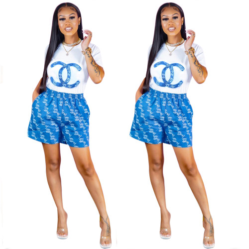 Printed Top+Cool Silk Shorts Set