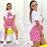 Digital printed short sleeved shorts set with waistband
