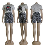 Digital printed short sleeved shorts set with waistband