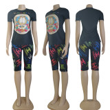 Cotton Fashion Casual Printing Short Sleeve Set