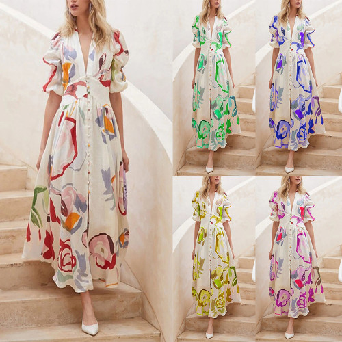 Floral Print Maxi Long Casual Dress