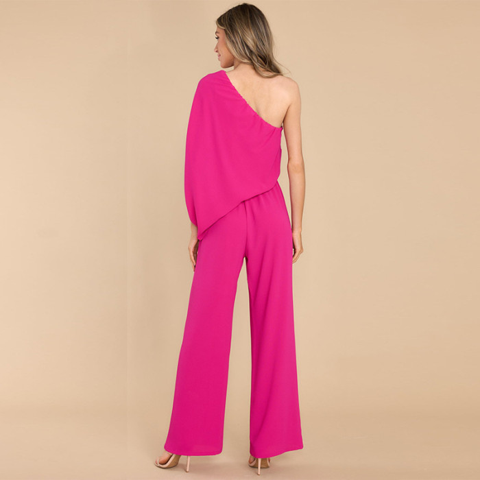 Loose Sloping Shoulder Asymmetric Fashion Casual Jumpsuit
