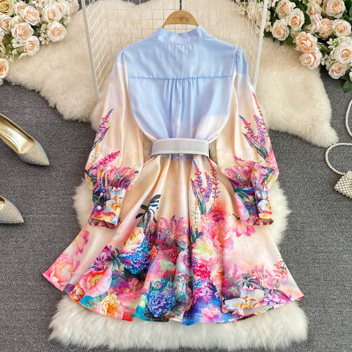 Tie Dye Print Pleated Short Dress