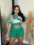Knitted Elastic Figure Depicting Sweater Short Set