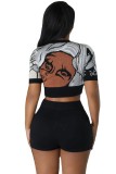 Knitted Elastic Figure Depicting Sweater Short Set