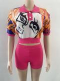 Knitted Elastic Figure Depicting Sweater Short Set
