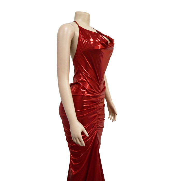Women Solid Lace-Up Sleeveless Maxi Dress