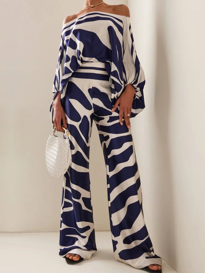 Casual Satin Commuting Suit Fashion Hollow Off Shoulder Tops With Long Pants Women 2 Piece Sets