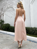 Sexy Backless Beaded Patchwork Colored Cross Strap Slit Dress