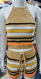 Knit Open Back Hanging Neck Top With Tight pants Set