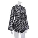 Print Satin Robe And Short Set