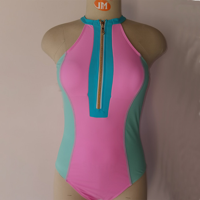 Contrast Color Hanging Neck Sexy Slim Fit Bikini Swimwear