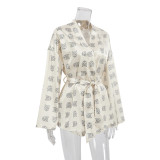 Print Satin Robe And Short Set