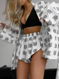 Print Satin Robe And Short Set
