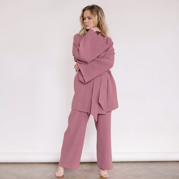 Cotton Lounge Wear 2 Piece Wide Leg Pant Suit