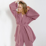 Cotton Lounge Wear 2 Piece Wide Leg Pant Suit