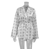 Print Satin Robe And Short Set