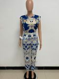 Short Sleeve Printed Crop Top And Pants 2 Piece Set Casual Summer Sets