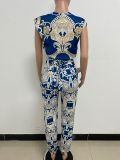 Short Sleeve Printed Crop Top And Pants 2 Piece Set Casual Summer Sets