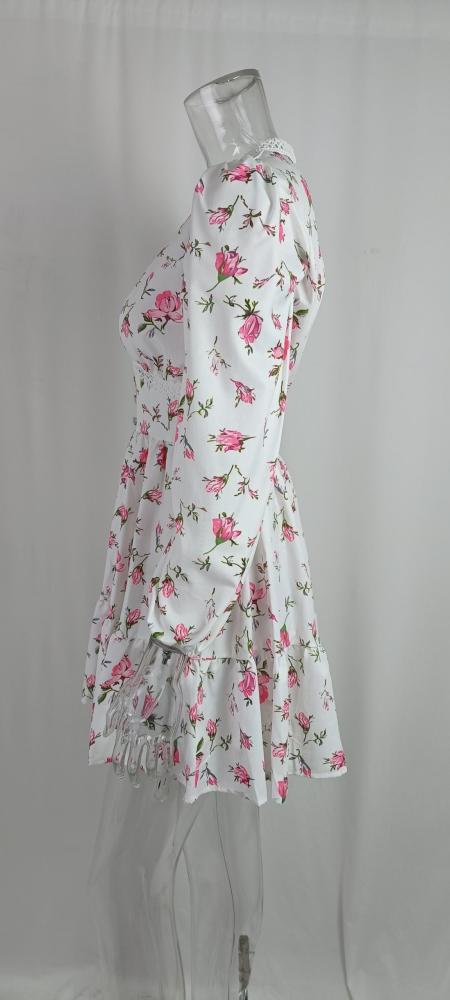 Sweet Printed V-neck lace Mini Dress